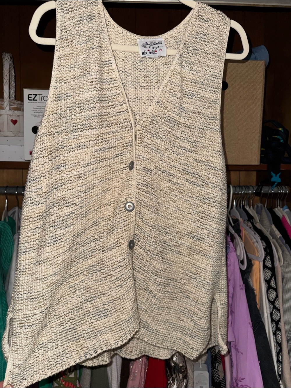 Women's Cream Knit Button-Front Vest Cardigan